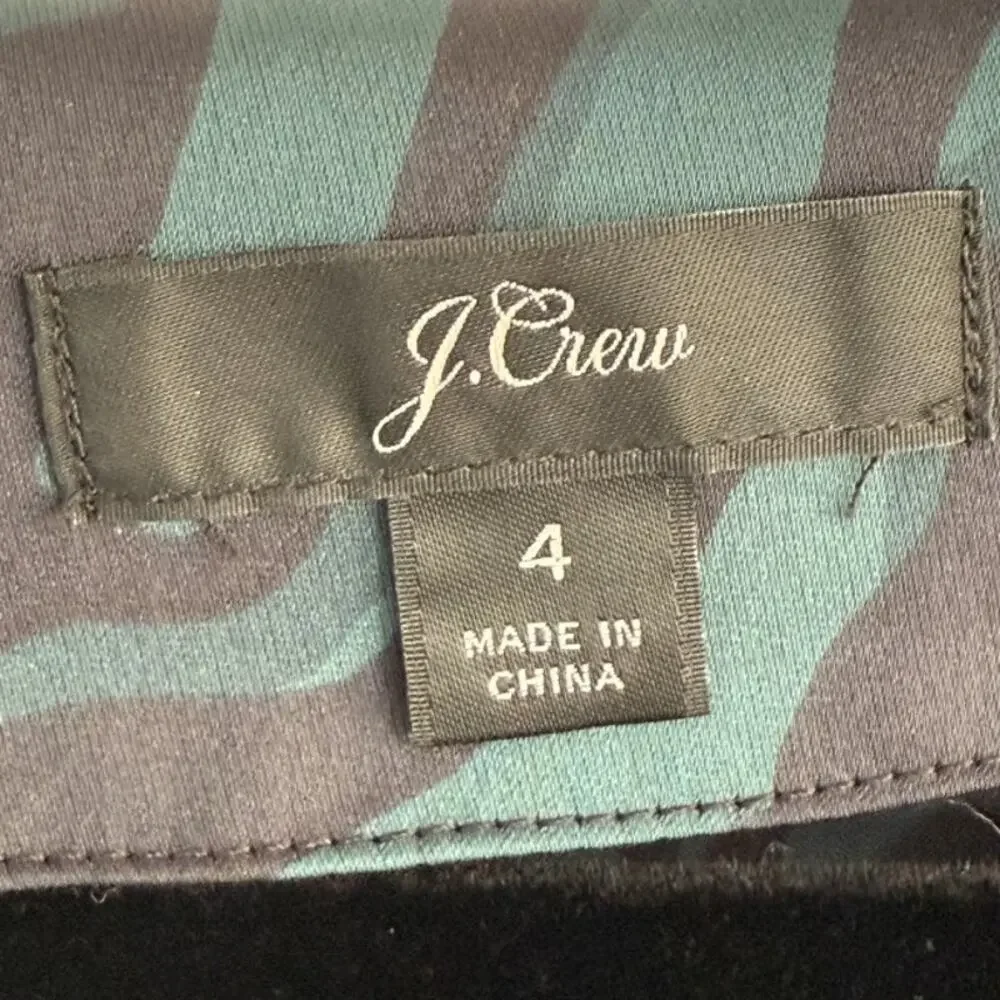 J. Crew Women 4 Charmeuse Satin Abstract Zebra Print Popover Blouse Artsy Sultry